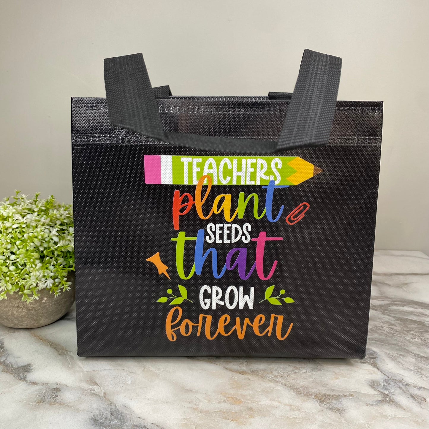 Reusable Tote Bag - Teacher - Plant Seeds on Black