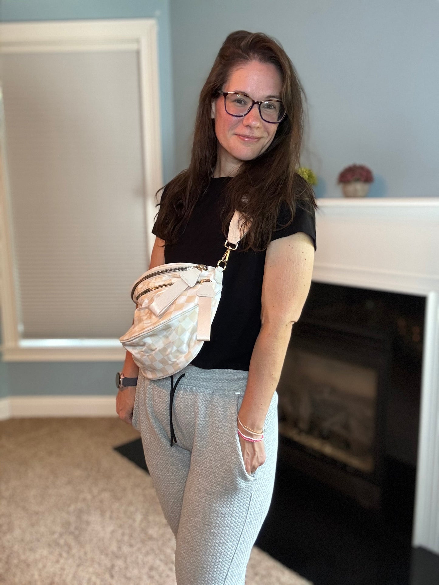 The Roni Nylon Crossbody - Checkered Beige