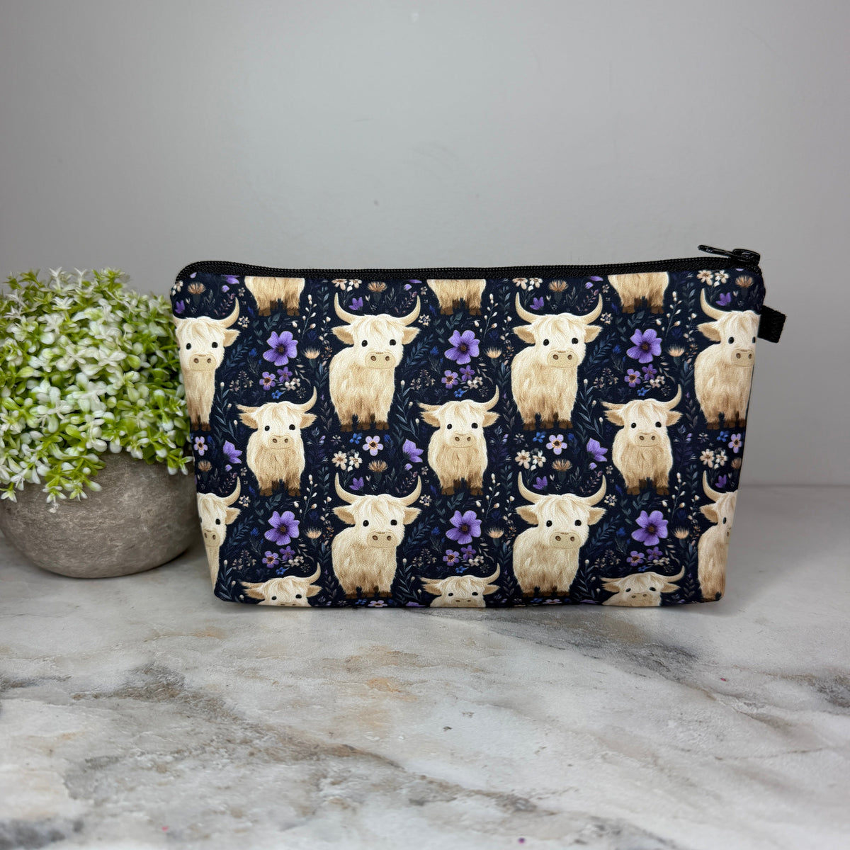 Pouch - Highland Cow Purple Floral