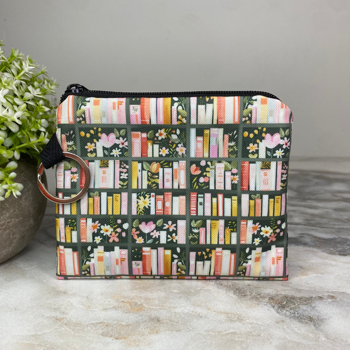 Mini Pouch - Books Olive Green Shelf