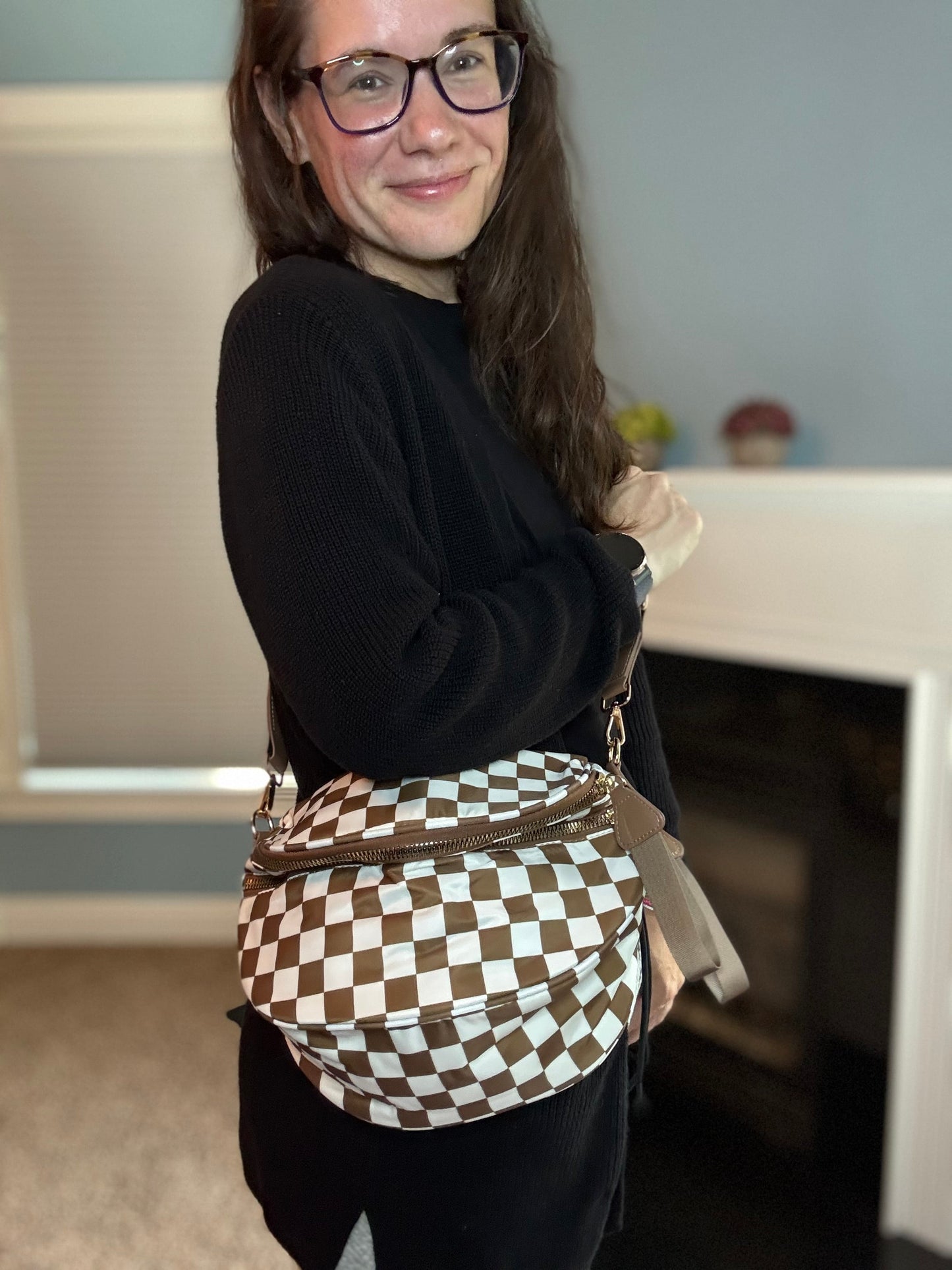 The Roni Nylon Crossbody - Checkered Chocolate - PREORDER