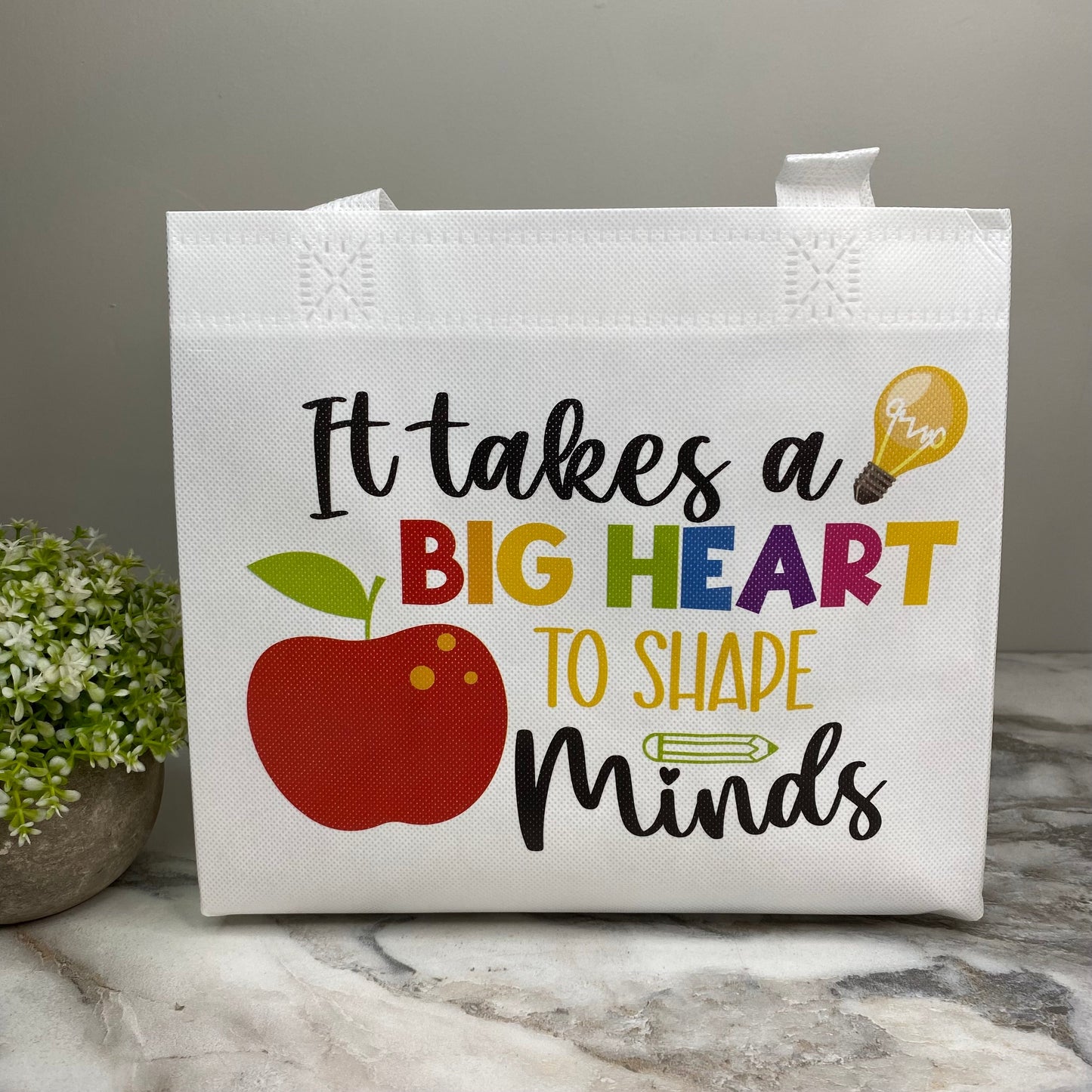 Reusable Tote Bag - Teacher - Big Heart on White
