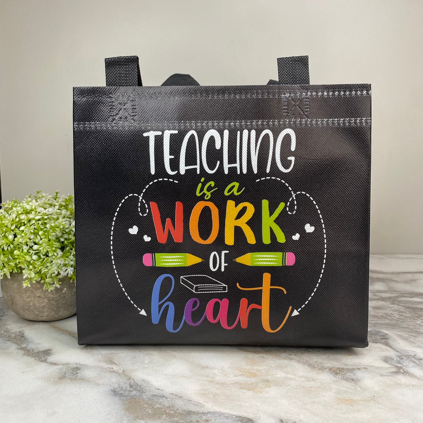 Reusable Tote Bag - Teacher - Work Of Heart on Black