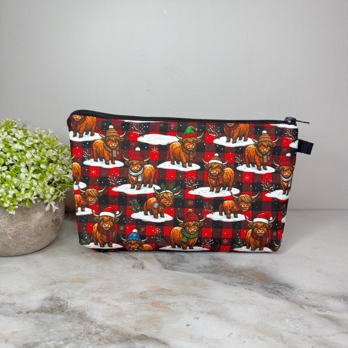 Pouch - Christmas - Highland Cow Plaid