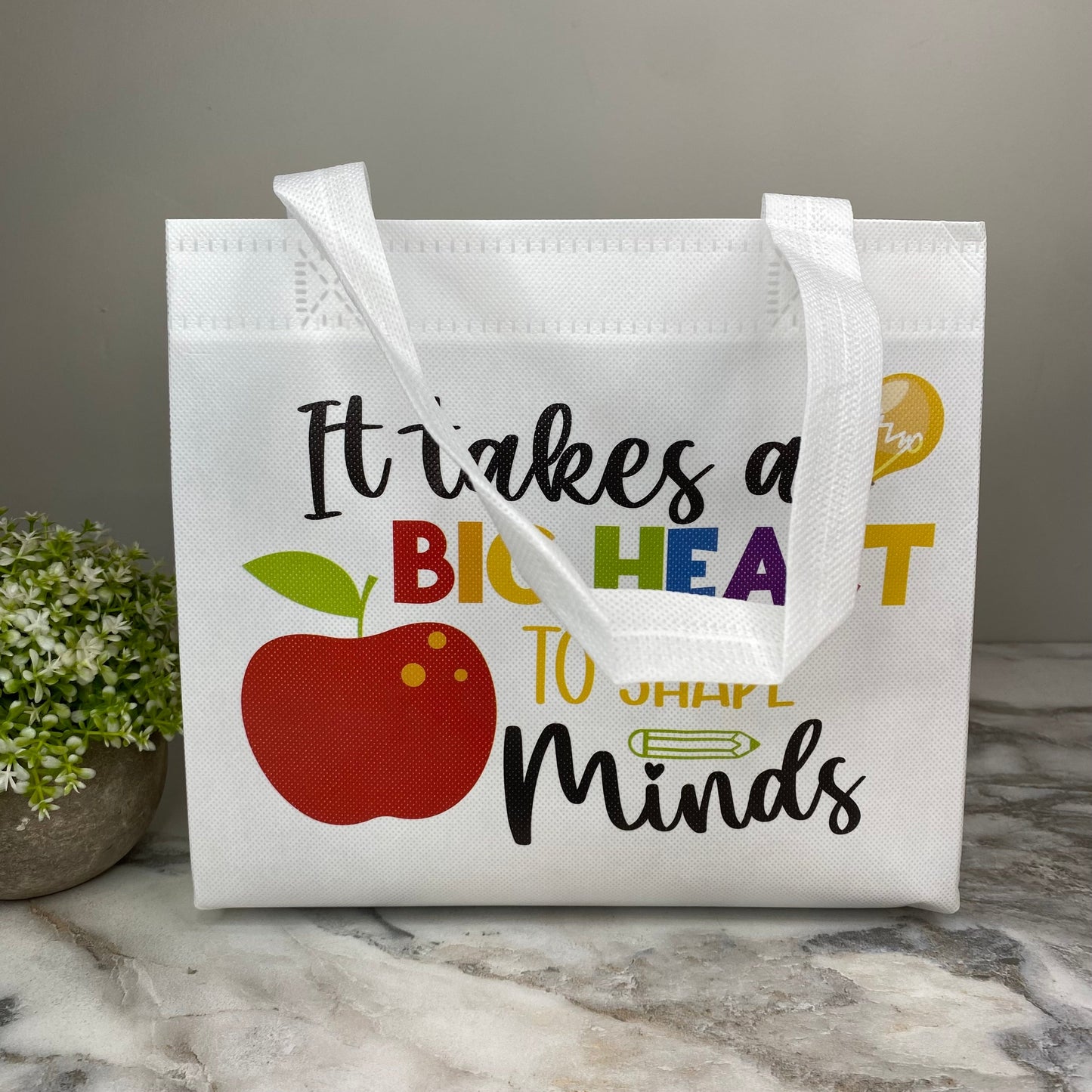 Reusable Tote Bag - Teacher - Big Heart on White