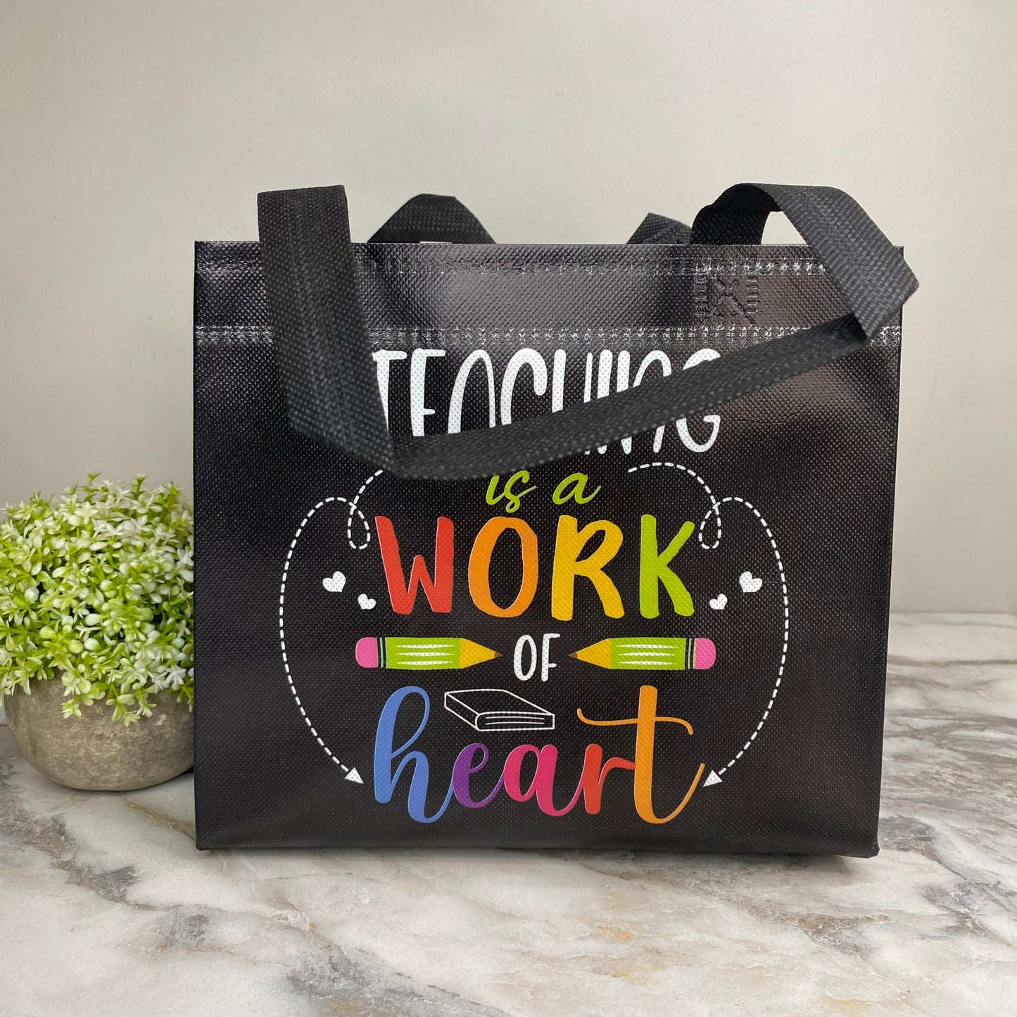 Reusable Tote Bag - Teacher - Work Of Heart on Black