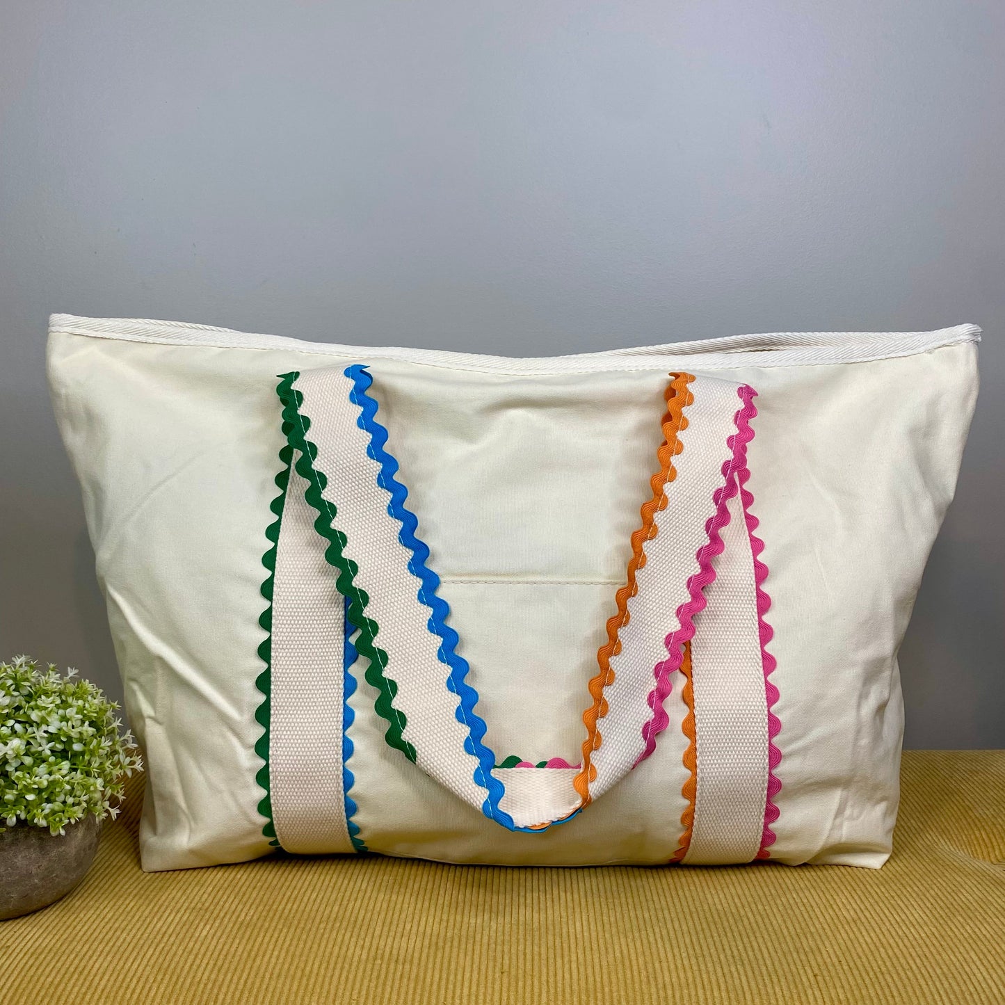 Canvas Tote Bag - Rainbow Trim