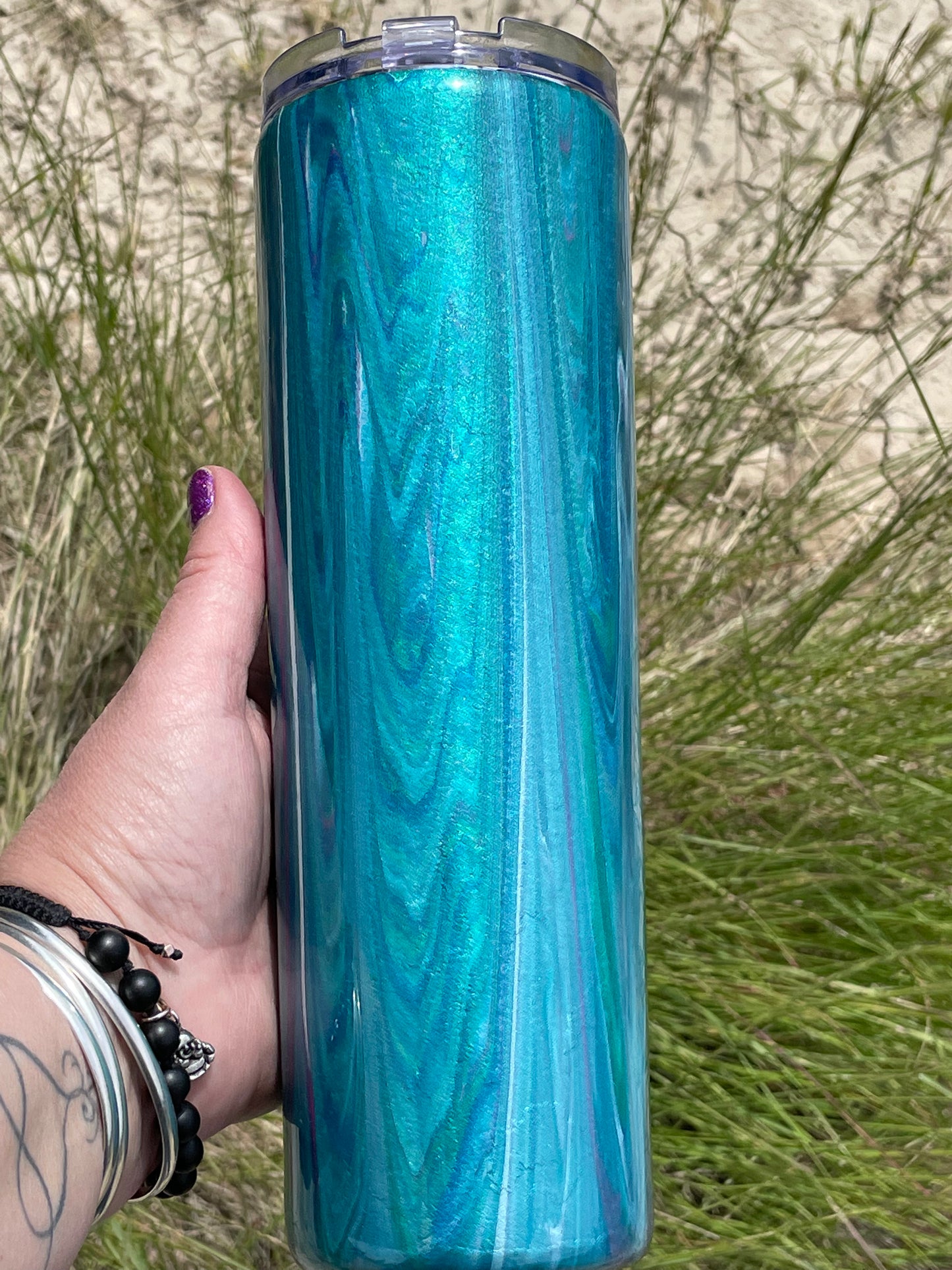 Teal Pink and White Skinny Dirty Pour