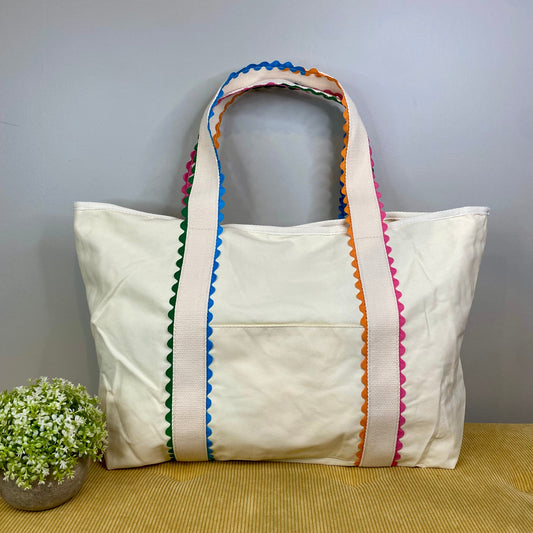 Canvas Tote Bag - Rainbow Trim