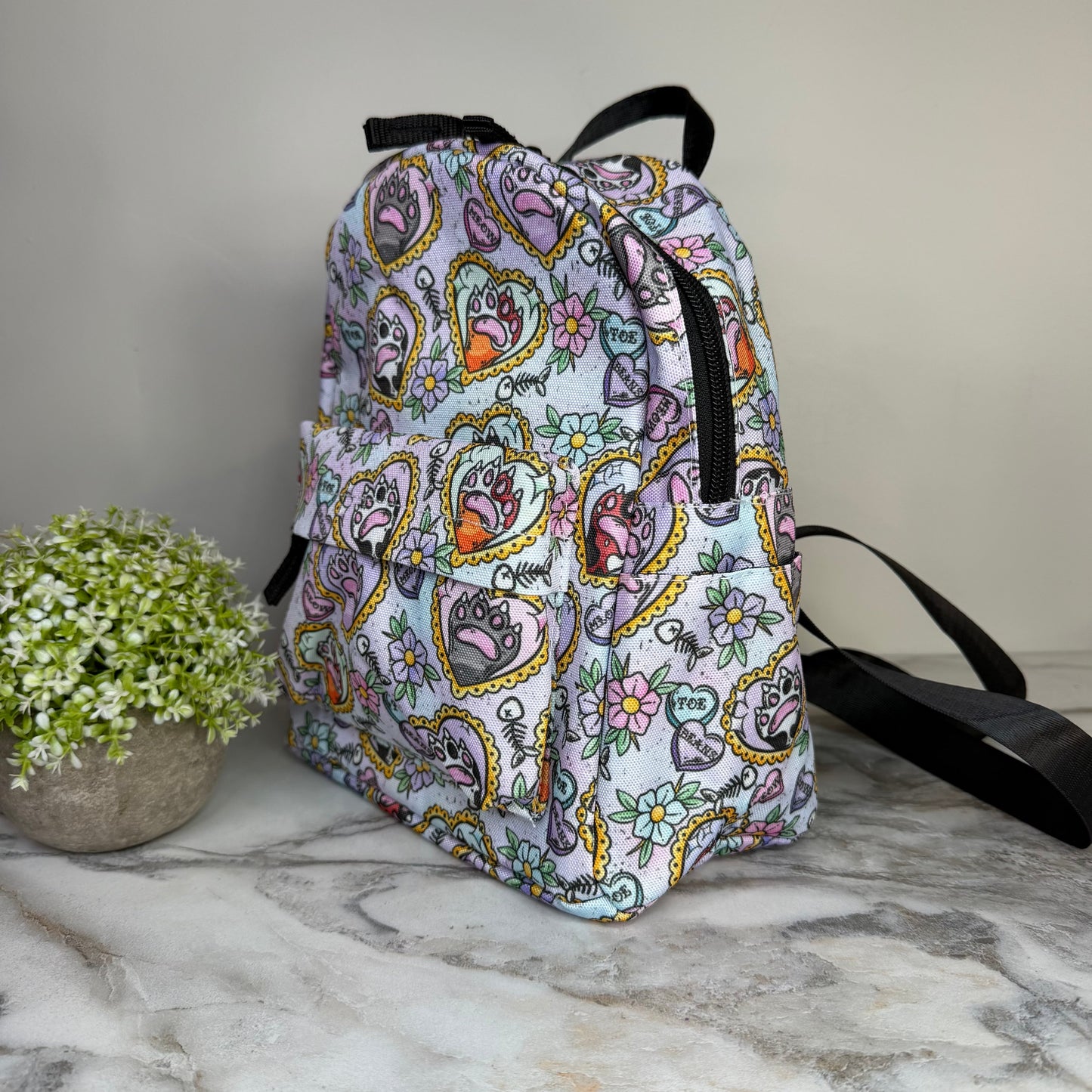 Mini Backpack - Cat Paw Meow on Pastel