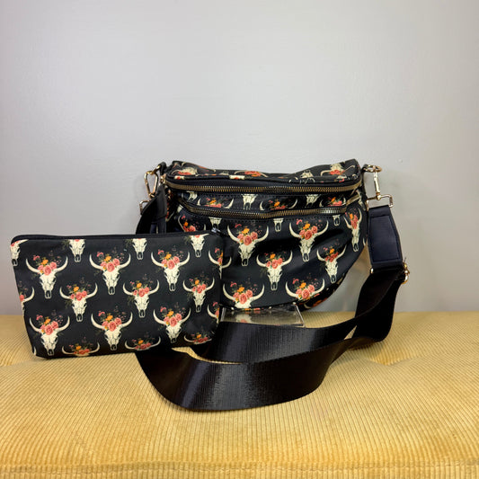 Bundled Set - Roni & Pouch - Bull Skull Floral