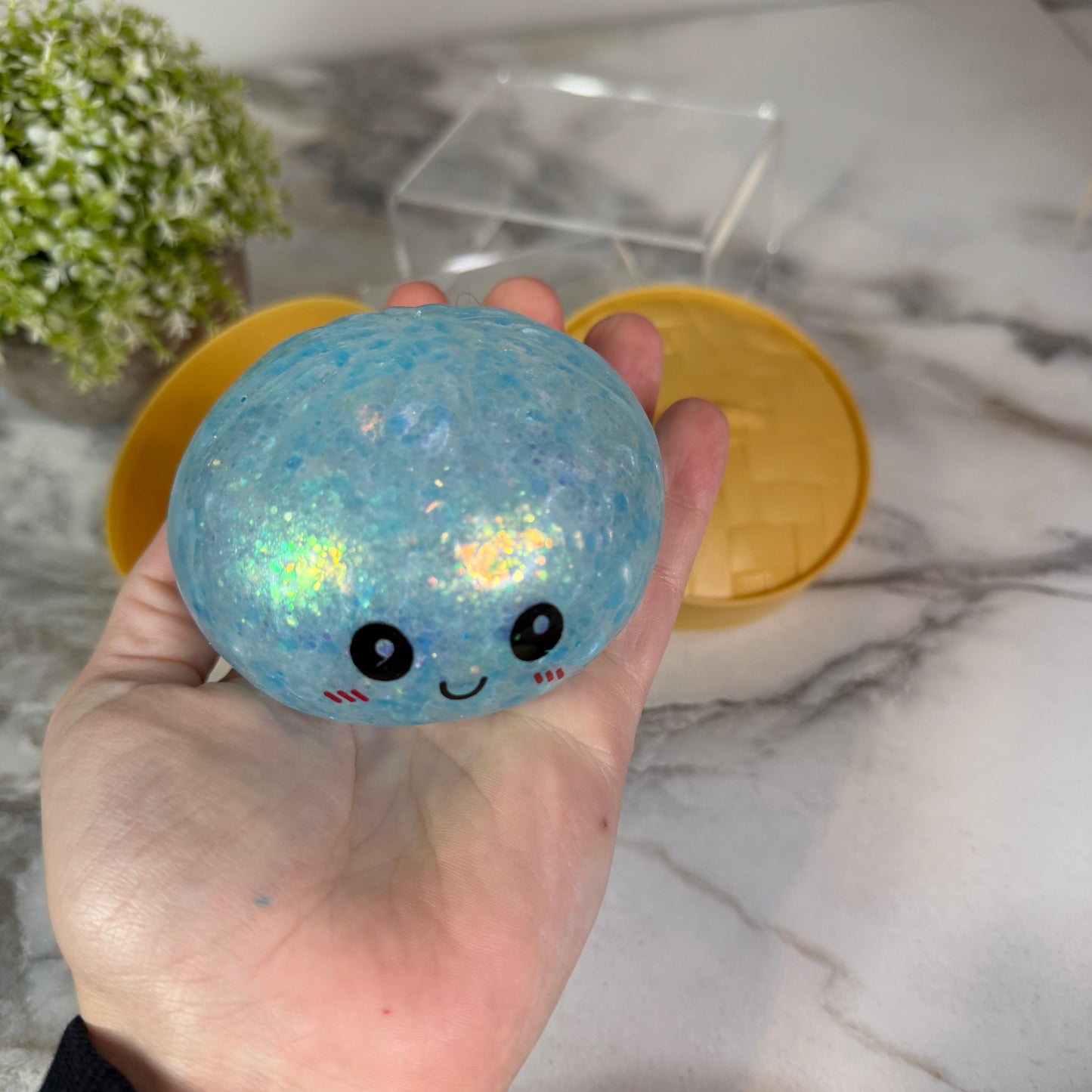 Squishy Toy - Viral Dumpling, Blue Glitter + Water Beads