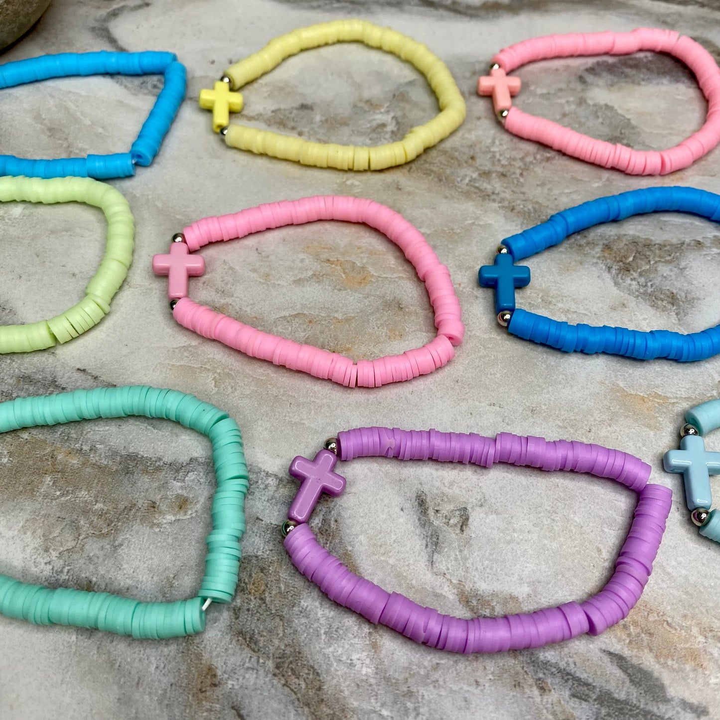 Bracelet - Clay + Bead - Easter Religious Cross Pastel Colors