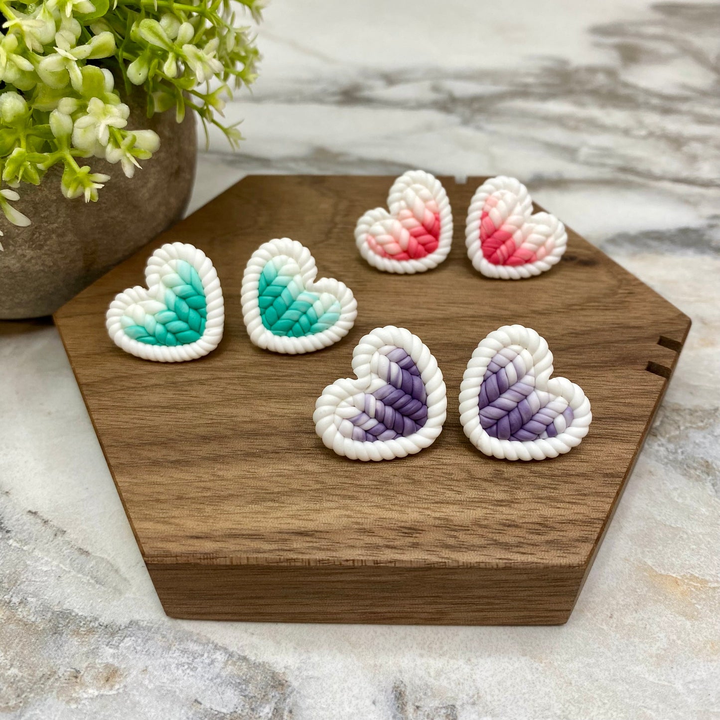 Acrylic Stud Earrings - Knit Heart