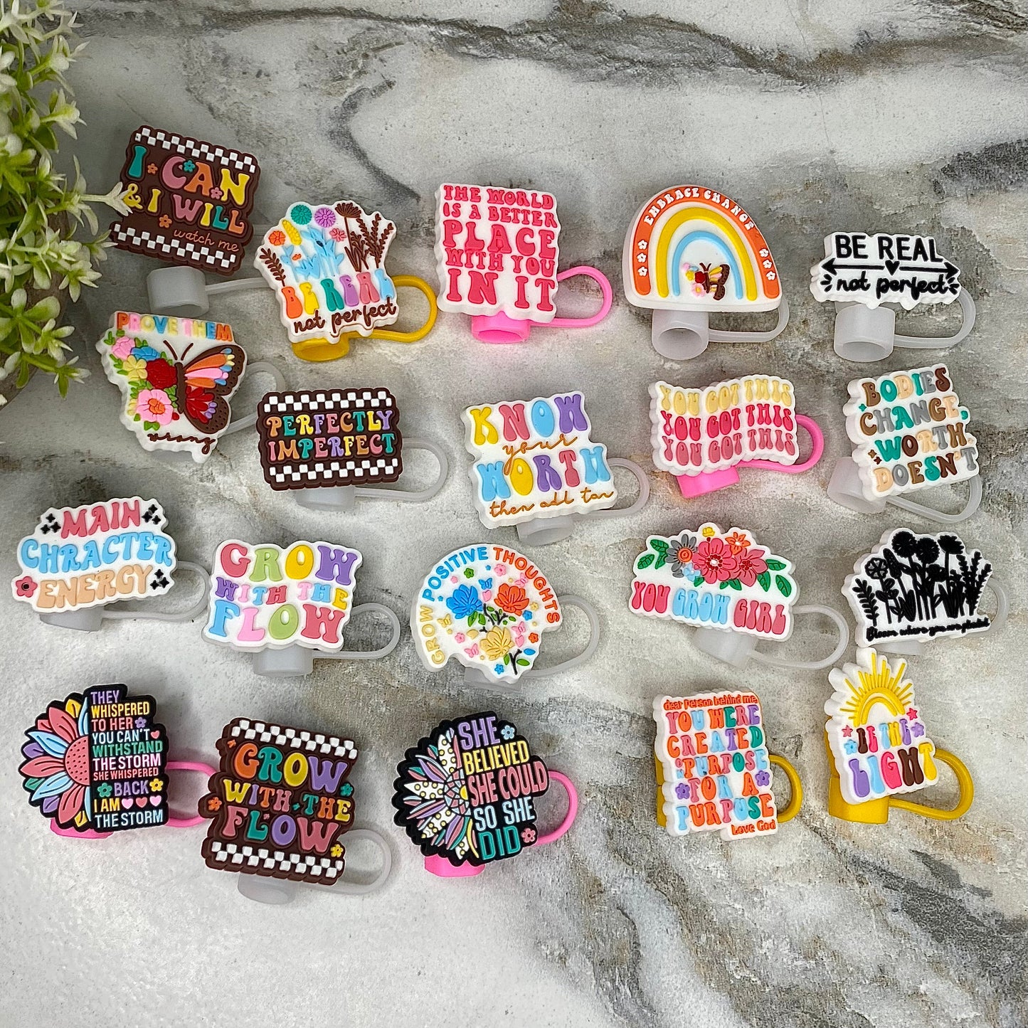 Silicone Straw Toppers Tumbler - Inspirational Mix