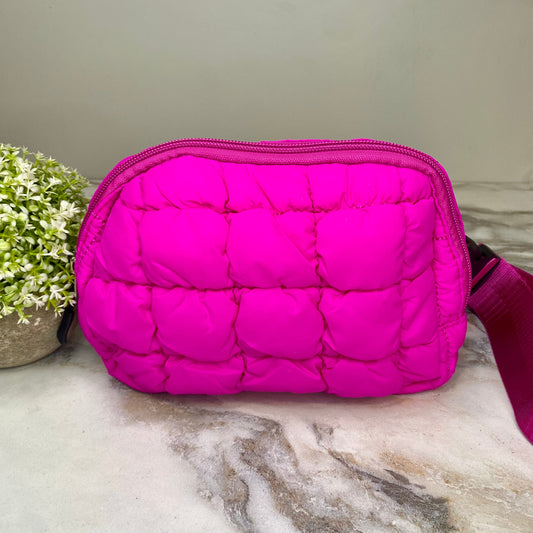Puffer Belt Bag - Crossbody and Fanny - Hot Pink