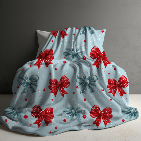 Blanket - Christmas - Red Blue Bow