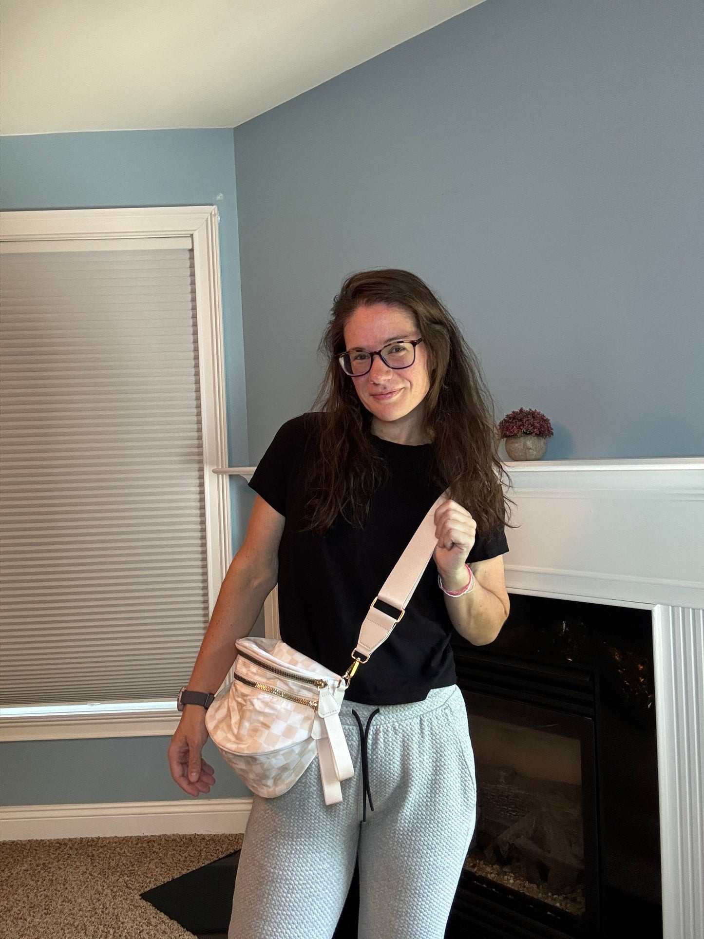 The Roni Nylon Crossbody - Checkered Beige