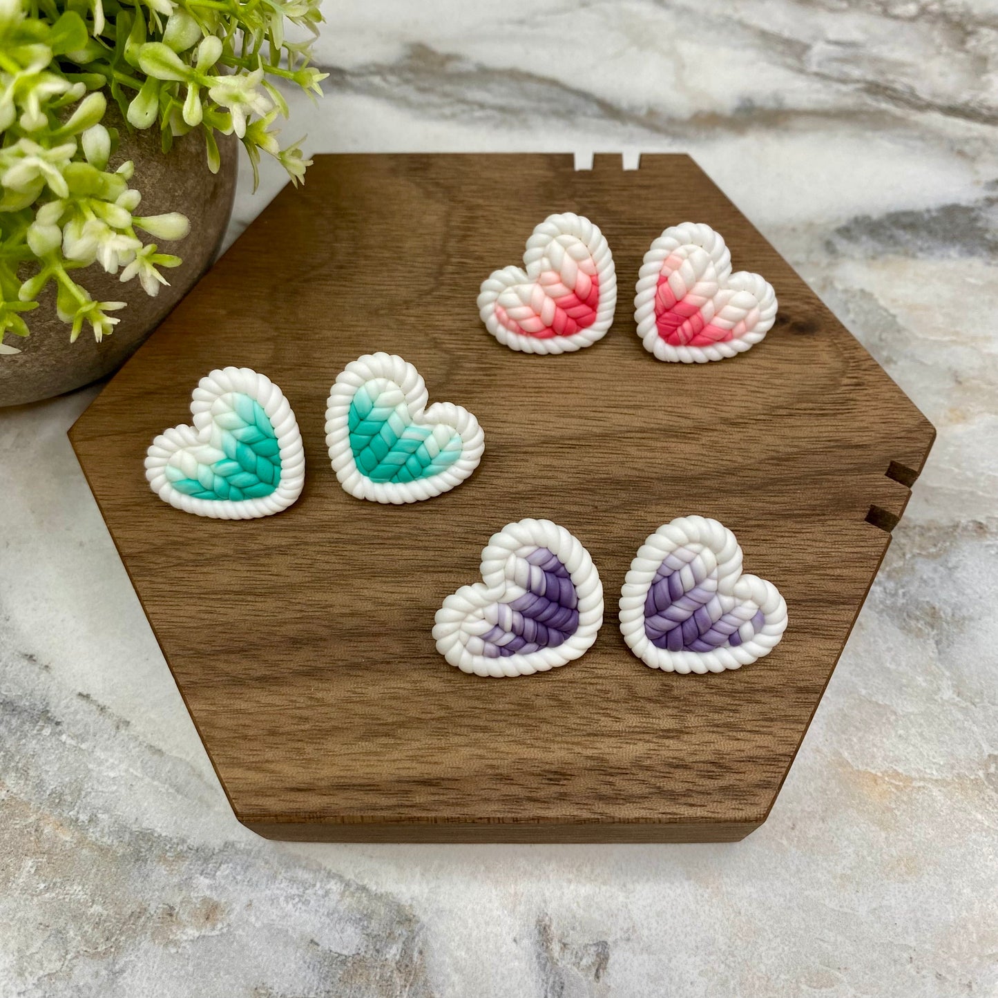 Acrylic Stud Earrings - Knit Heart