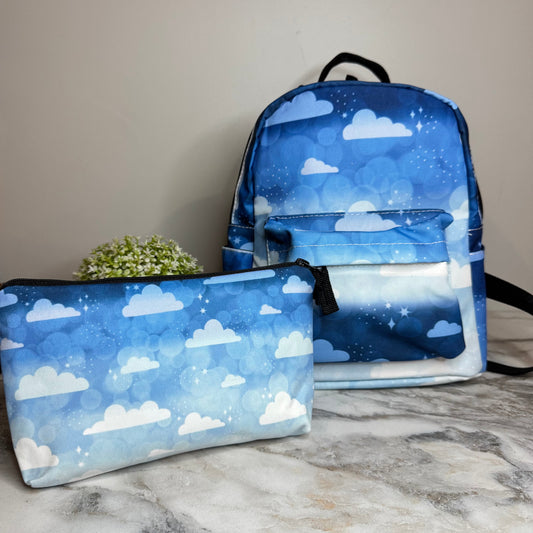 Mini Backpack & Pouch Bundled Set - Blue Ombre Cloud