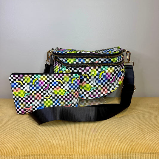 Bundled Set - Roni & Pouch - Halloween Fall Rainbow Bat Checker