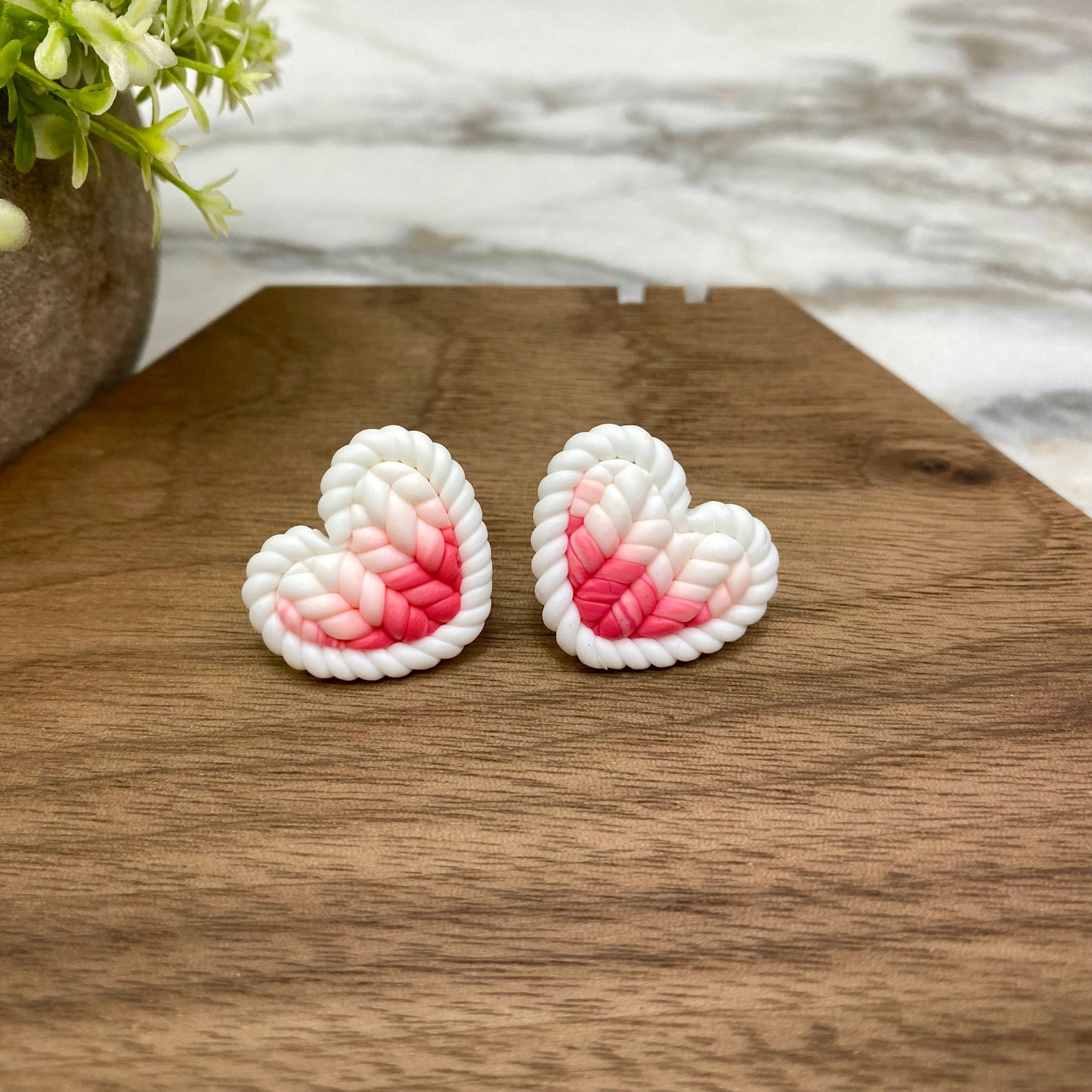 Acrylic Stud Earrings - Knit Heart