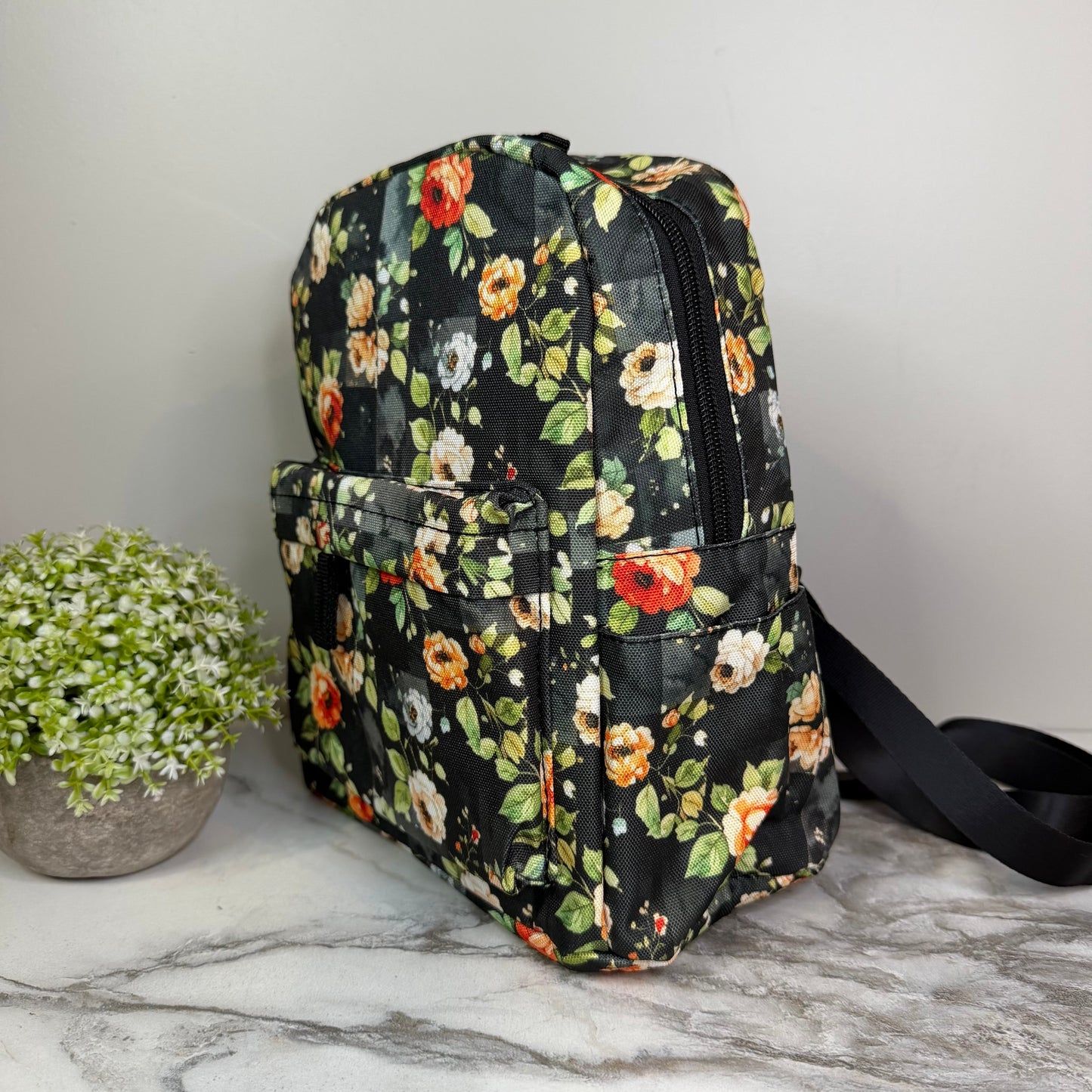 Mini Backpack - Floral On Black