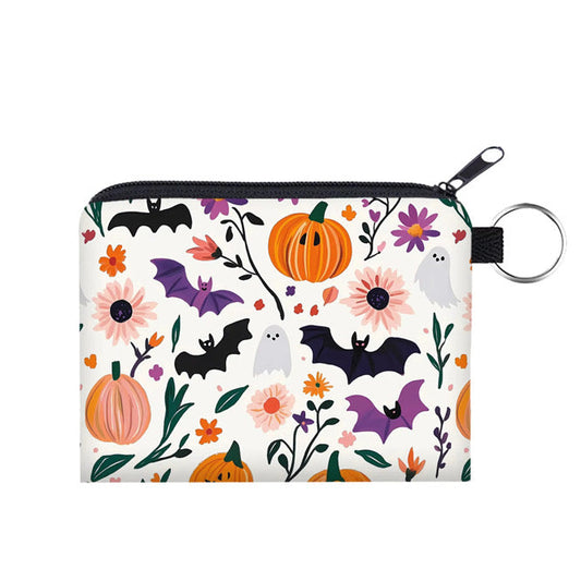 Mini Pouch - Halloween Fall - White Pumpkin Bat