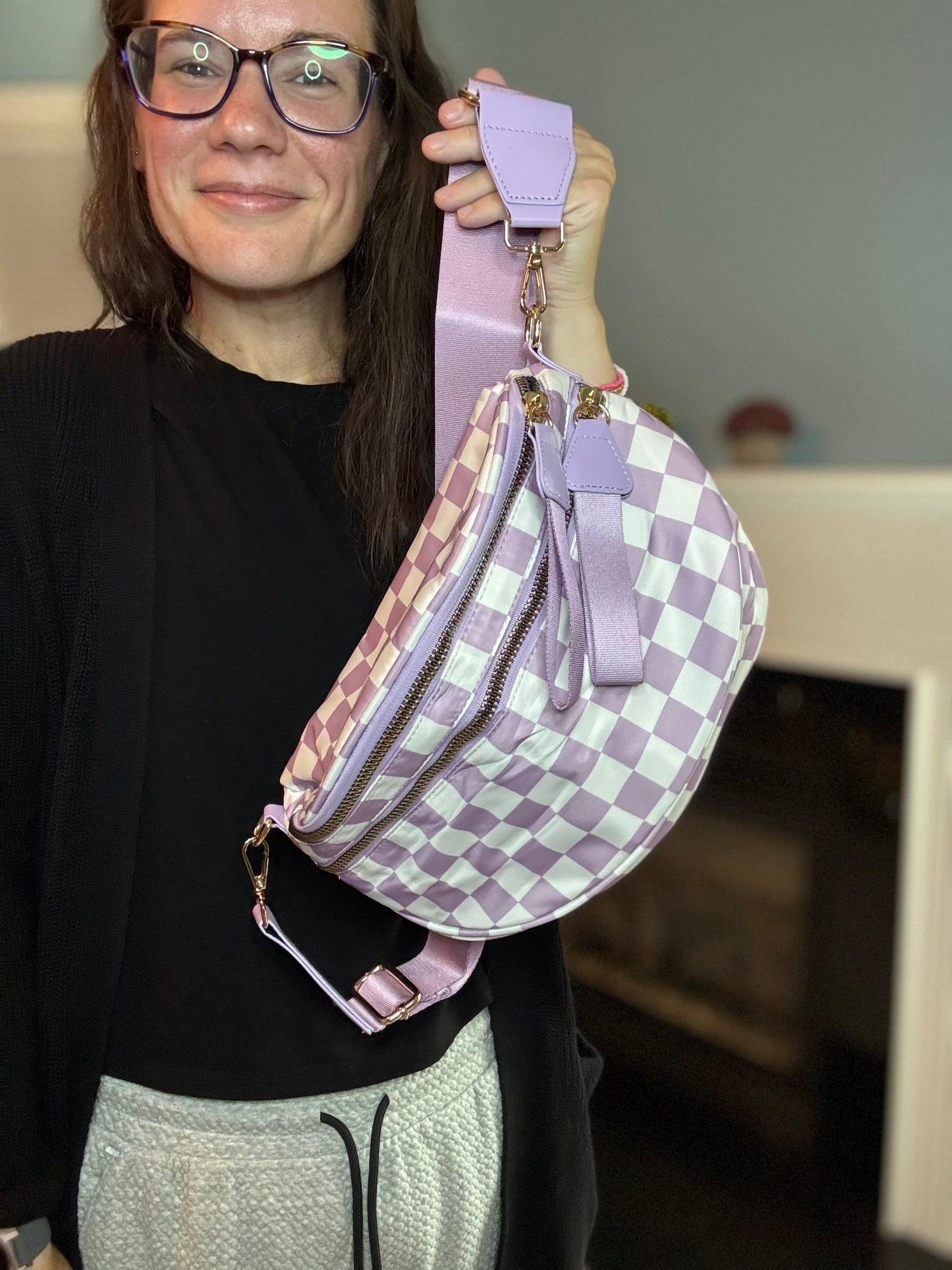 The Roni Nylon Crossbody - Checkered Light Purple