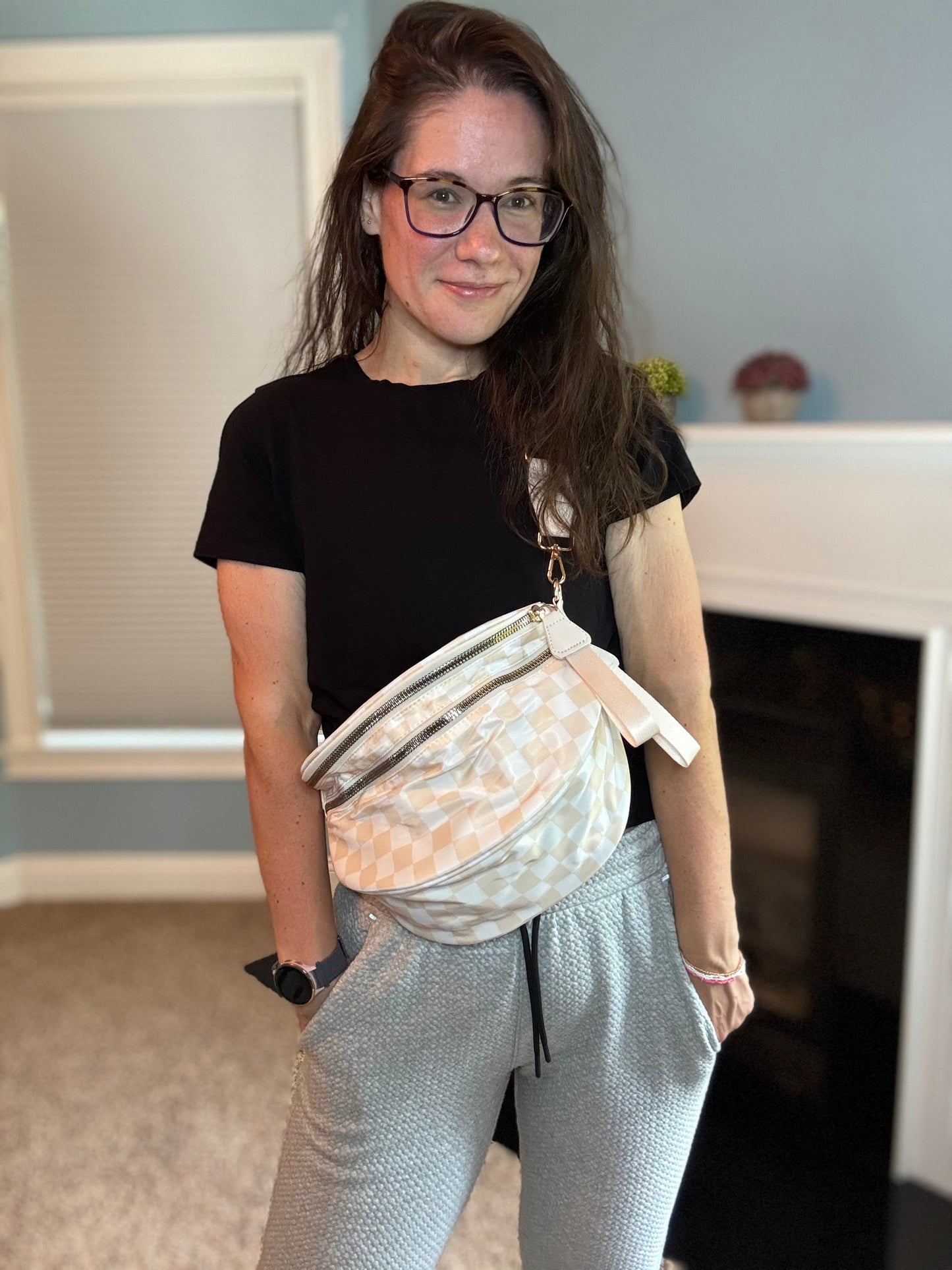 The Roni Nylon Crossbody - Checkered Beige