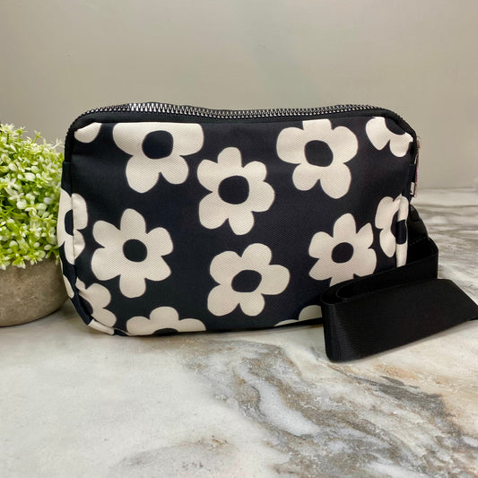 Nylon Belt Bag - Crossbody + Fanny - Daisy Black & White