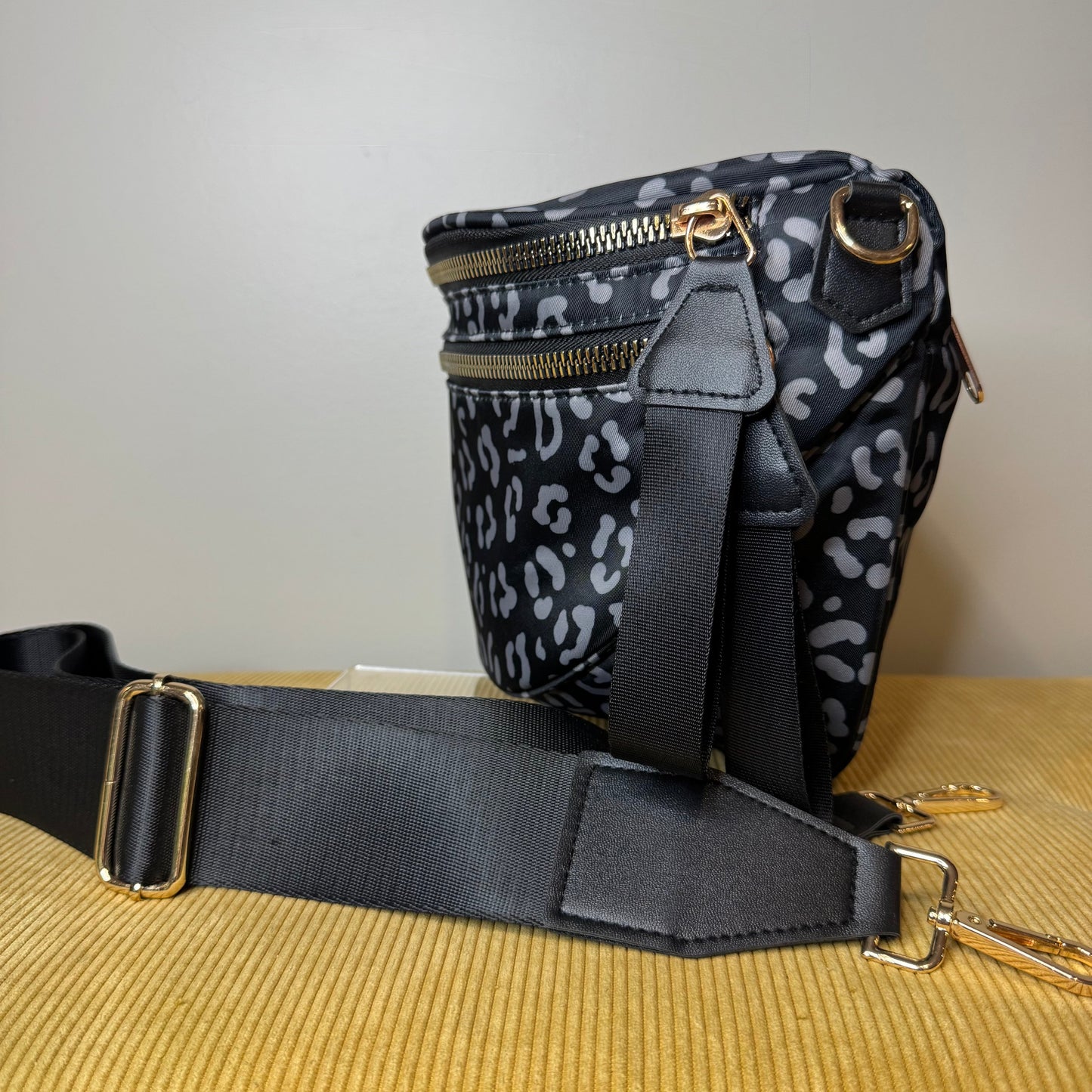 The Roni Nylon Crossbody - Black & Grey Animal