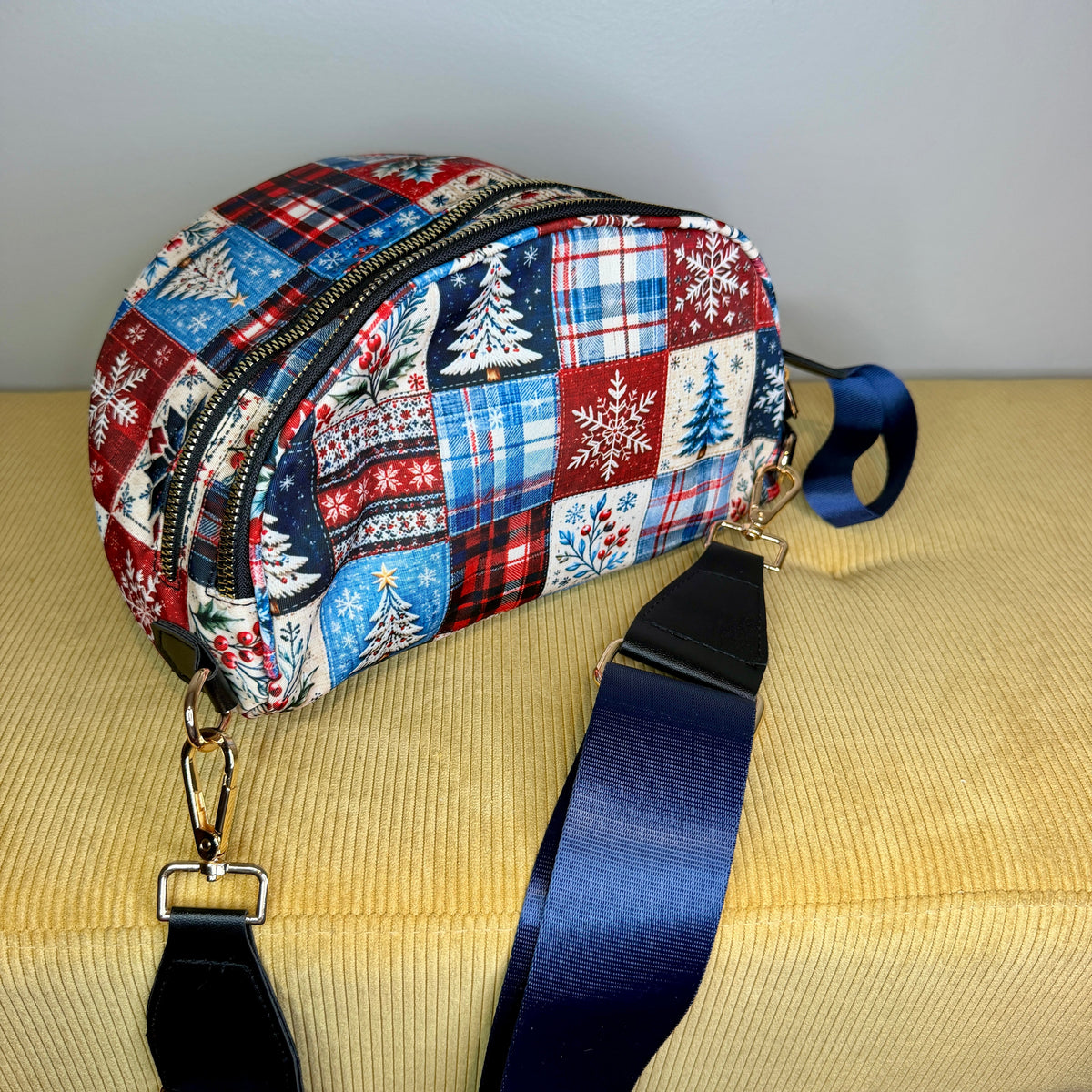 The Roni Nylon Crossbody - Christmas Quilted Squares
