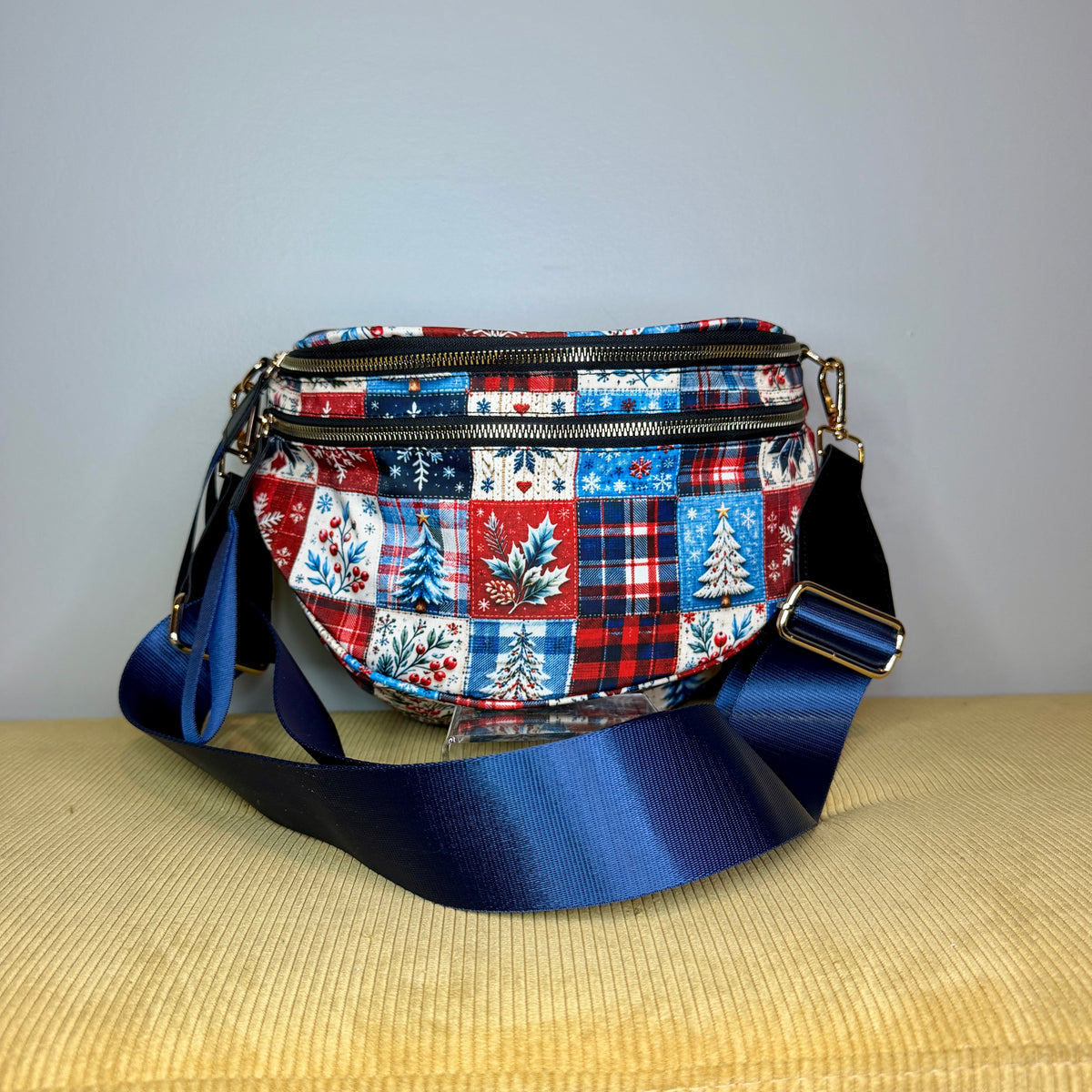 The Roni Nylon Crossbody - Christmas Quilted Squares