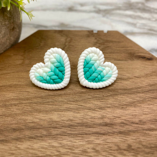 Acrylic Stud Earrings - Knit Heart