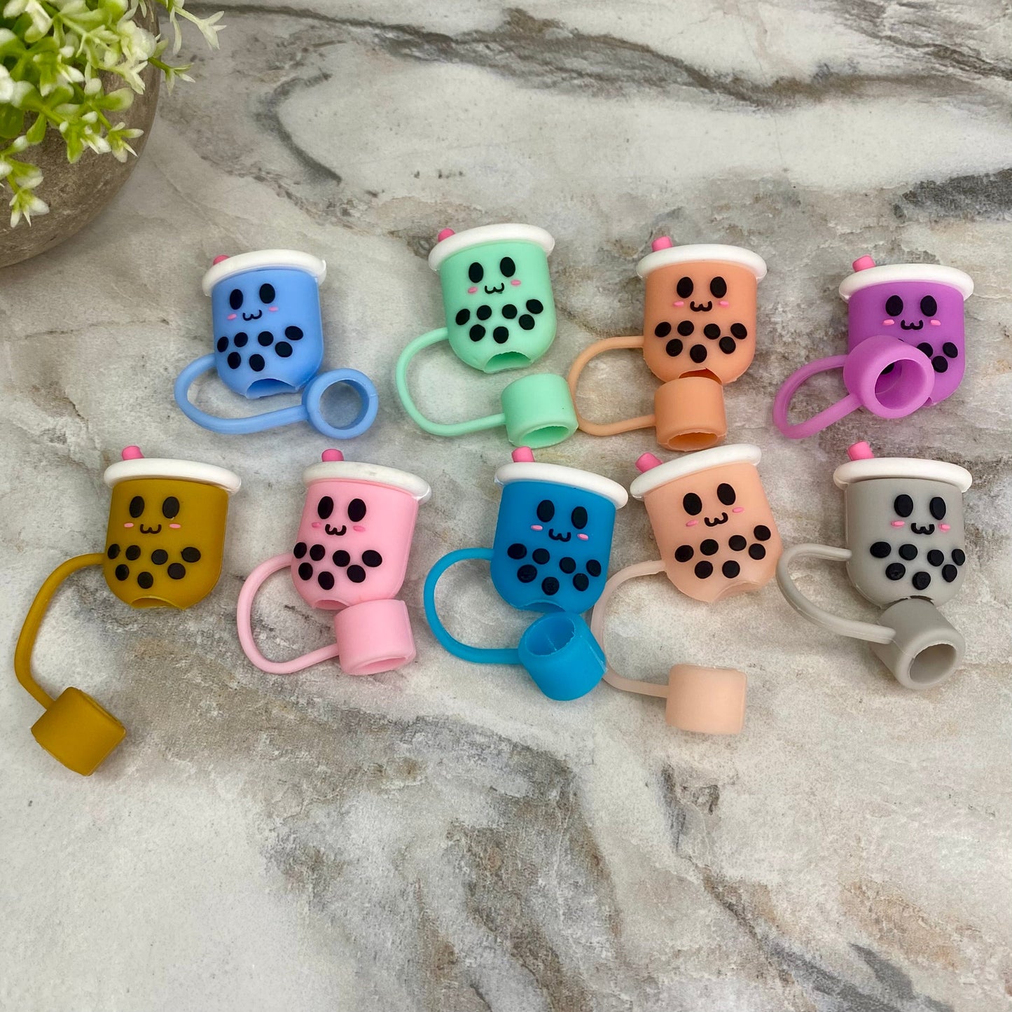 Silicone Straw Toppers Tumbler - Bubble Tea Mix