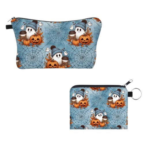 Pouch & Mini Pouch Bundled Set - Fall Pumpkin Ghostie
