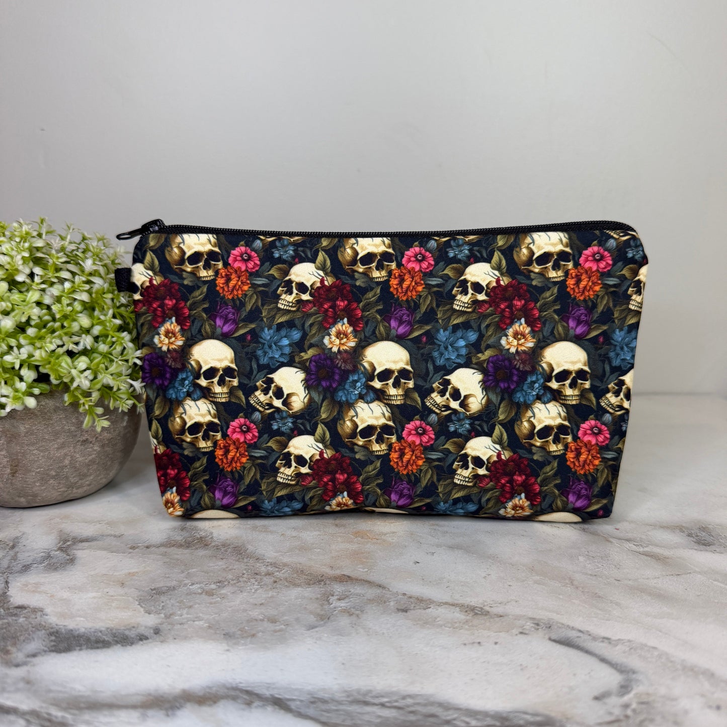 Pouch - Halloween Fall - Skull Floral Purple Blue Maroon