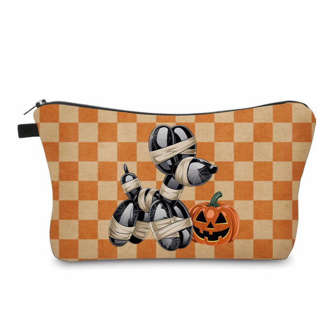 Pouch - Halloween Fall - Orange Check Mummy Balloon Dog