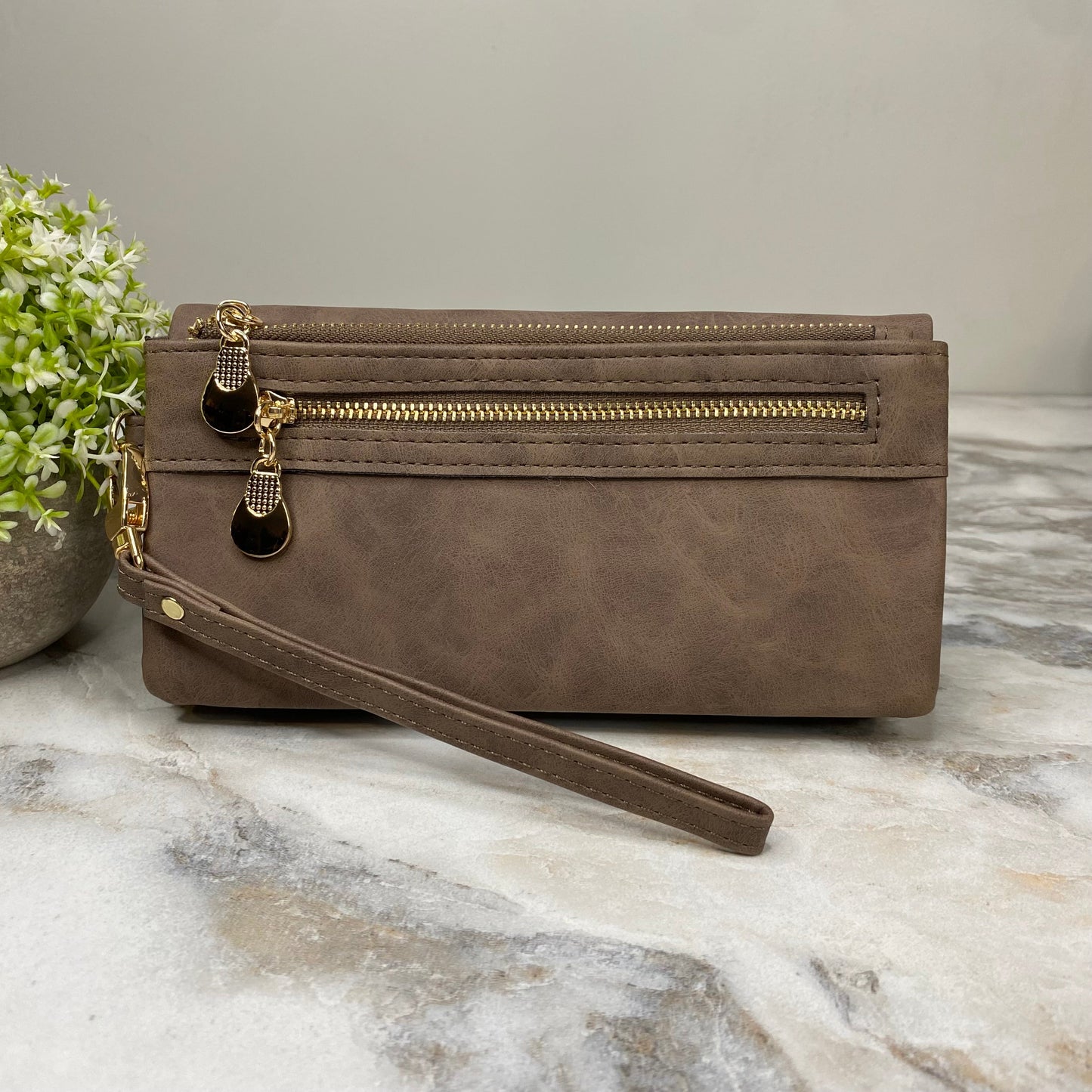 Wallet - Rectangle Soft Faux Leather - Brown