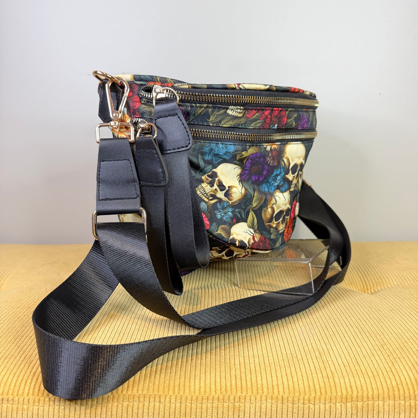 The Roni Nylon Crossbody - Halloween Fall Skull Floral