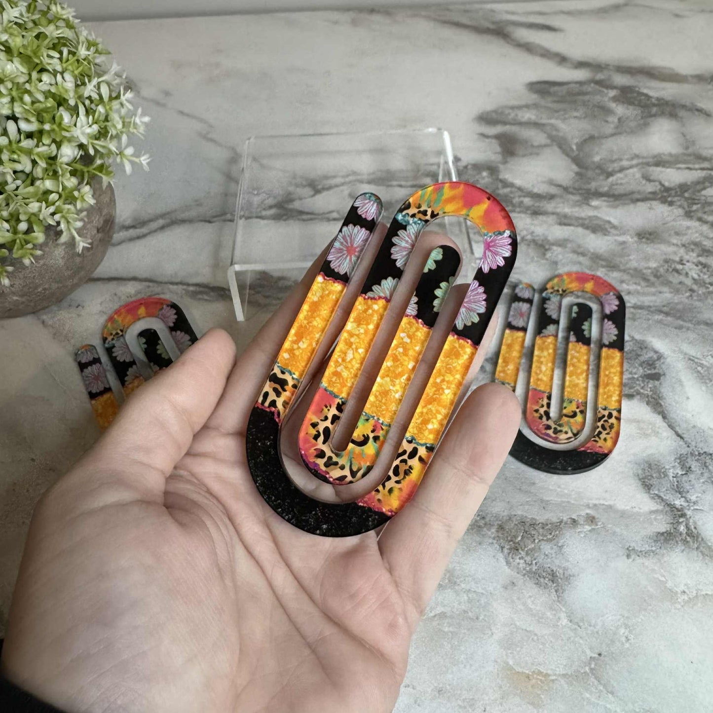 Jumbo Paperclip - Floral Animal Orange Black