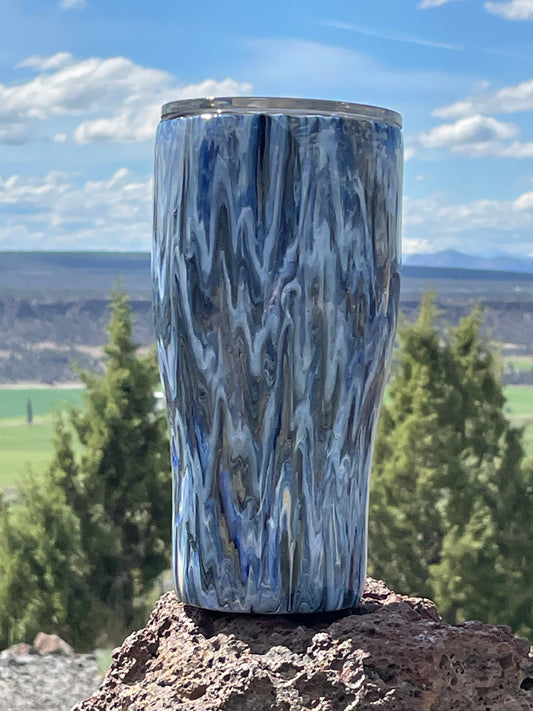 Dark blue, Light blue, White and Black Dirty Pour!