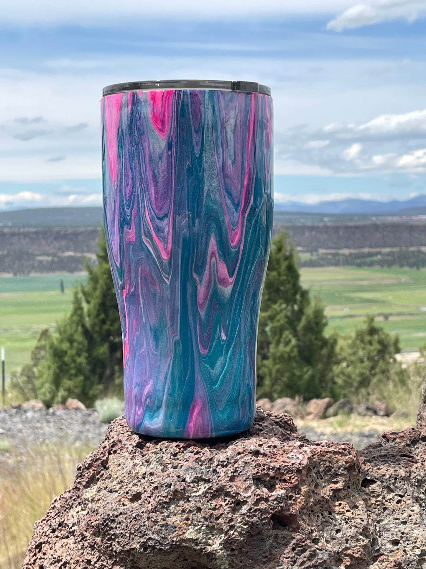 Teal, Pink and White Dirty Pour!