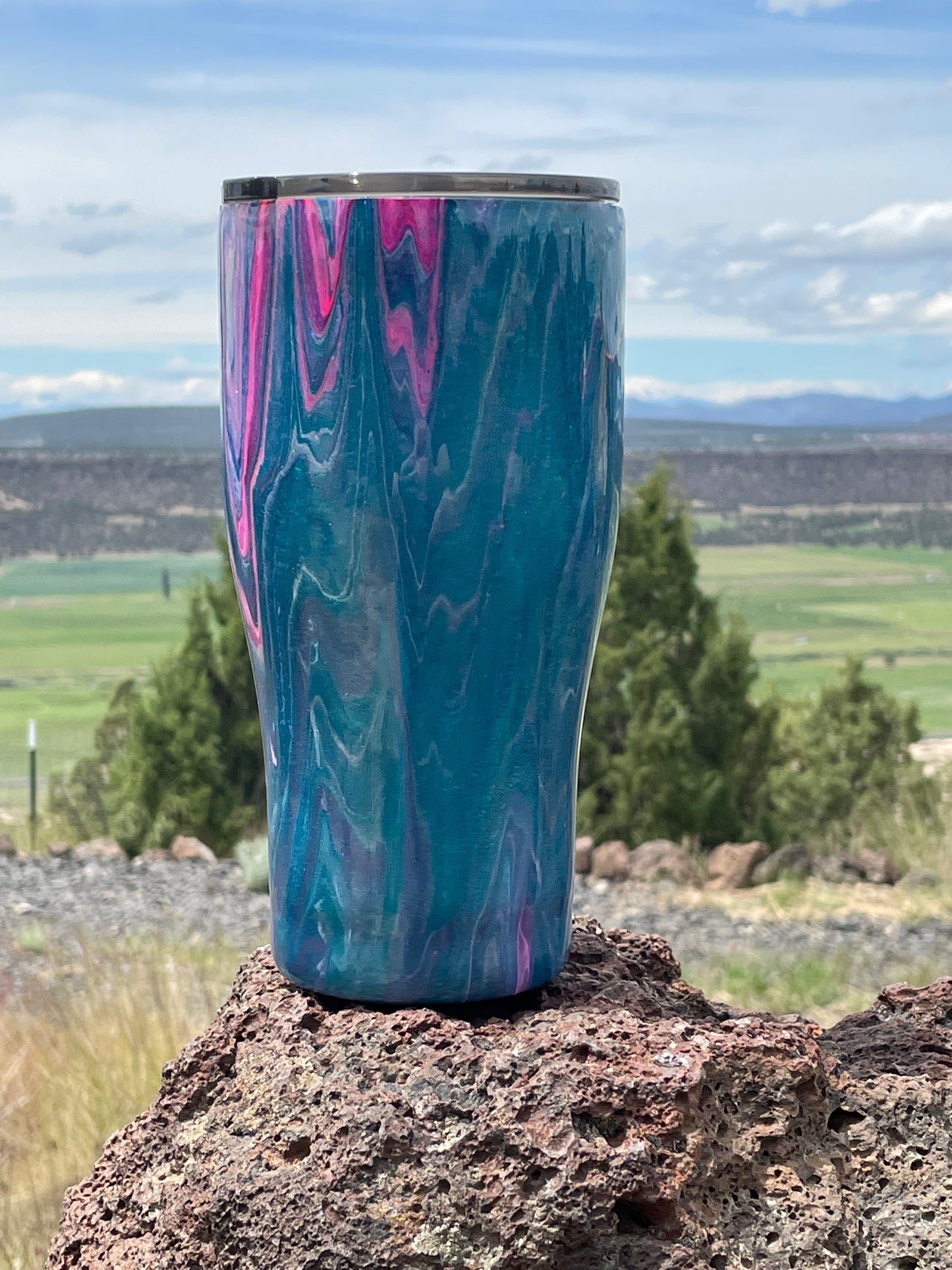 Teal, Pink and White Dirty Pour!
