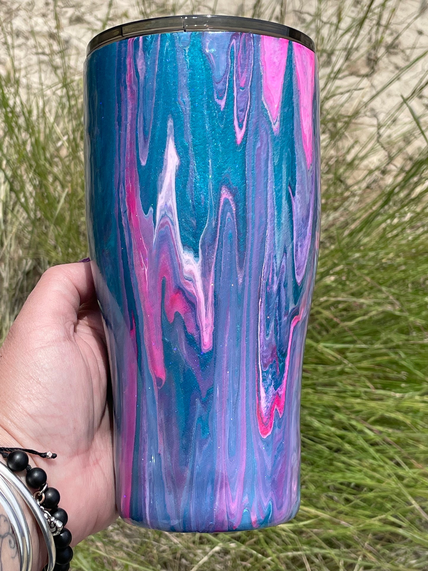 Teal, Pink and White Dirty Pour!
