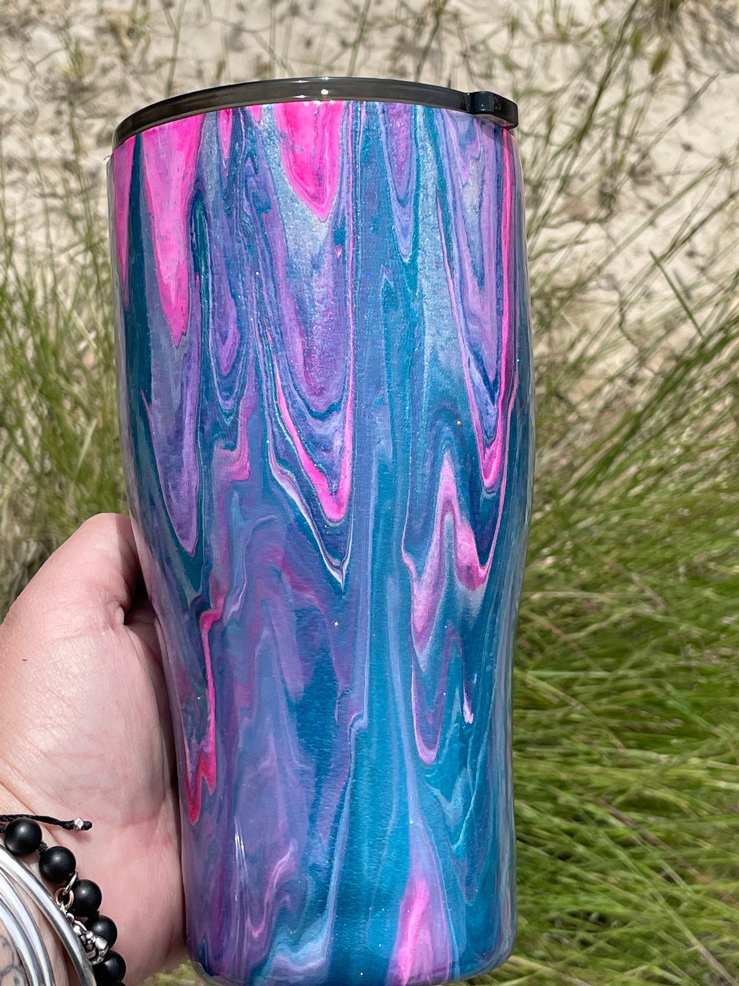 Teal, Pink and White Dirty Pour!