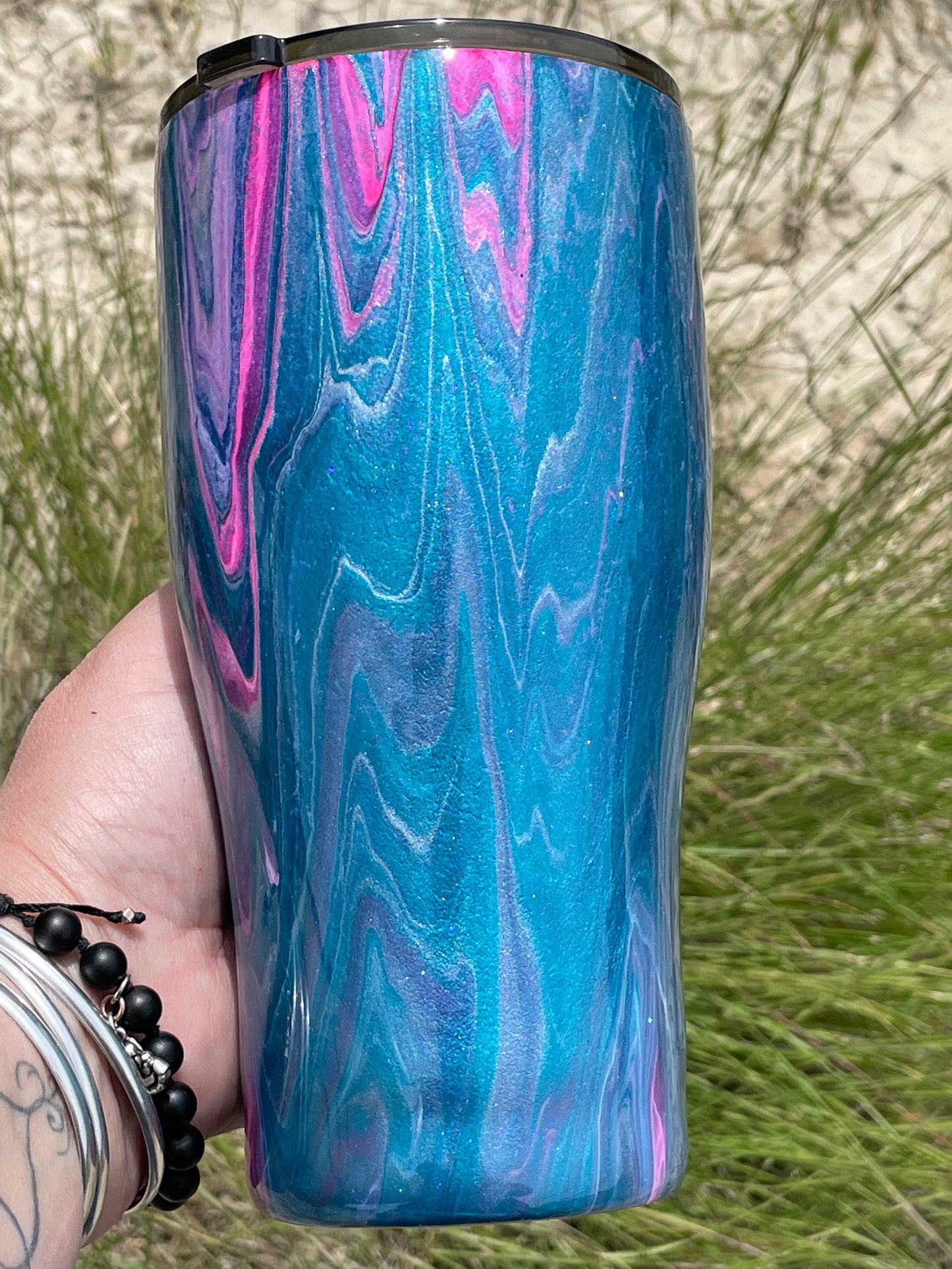 Teal, Pink and White Dirty Pour!